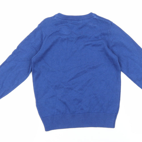 Marks and Spencer Boys Blue V-Neck 100% Cotton Pullover Jumper Size 4-5 Years Pullover