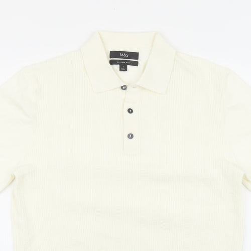 Marks and Spencer Mens Ivory Cotton Button-Up Size S Collared Button