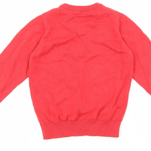 Marks and Spencer Girls Red V-Neck 100% Cotton Pullover Jumper Size 5-6 Years Pullover