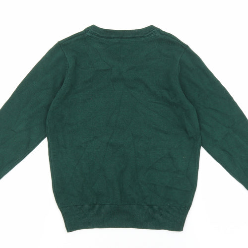 Marks and Spencer Girls Green V-Neck 100% Cotton Pullover Jumper Size 4-5 Years Pullover