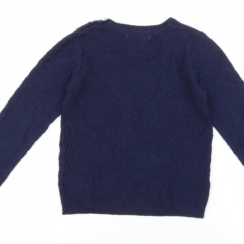 NULA BUG Girls Blue Round Neck Geometric 100% Cotton Pullover Jumper Size 4-5 Years Pullover