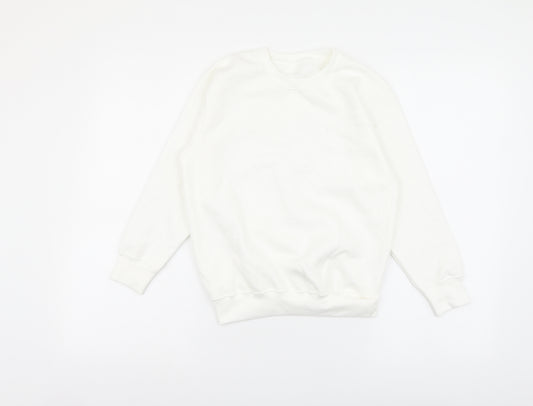 Preworn Girls White Cotton Pullover Sweatshirt Size 7-8 Years Pullover