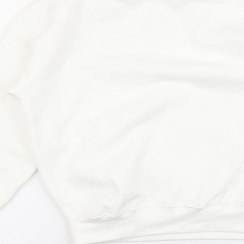 Preworn Girls White Cotton Pullover Sweatshirt Size 7-8 Years Pullover