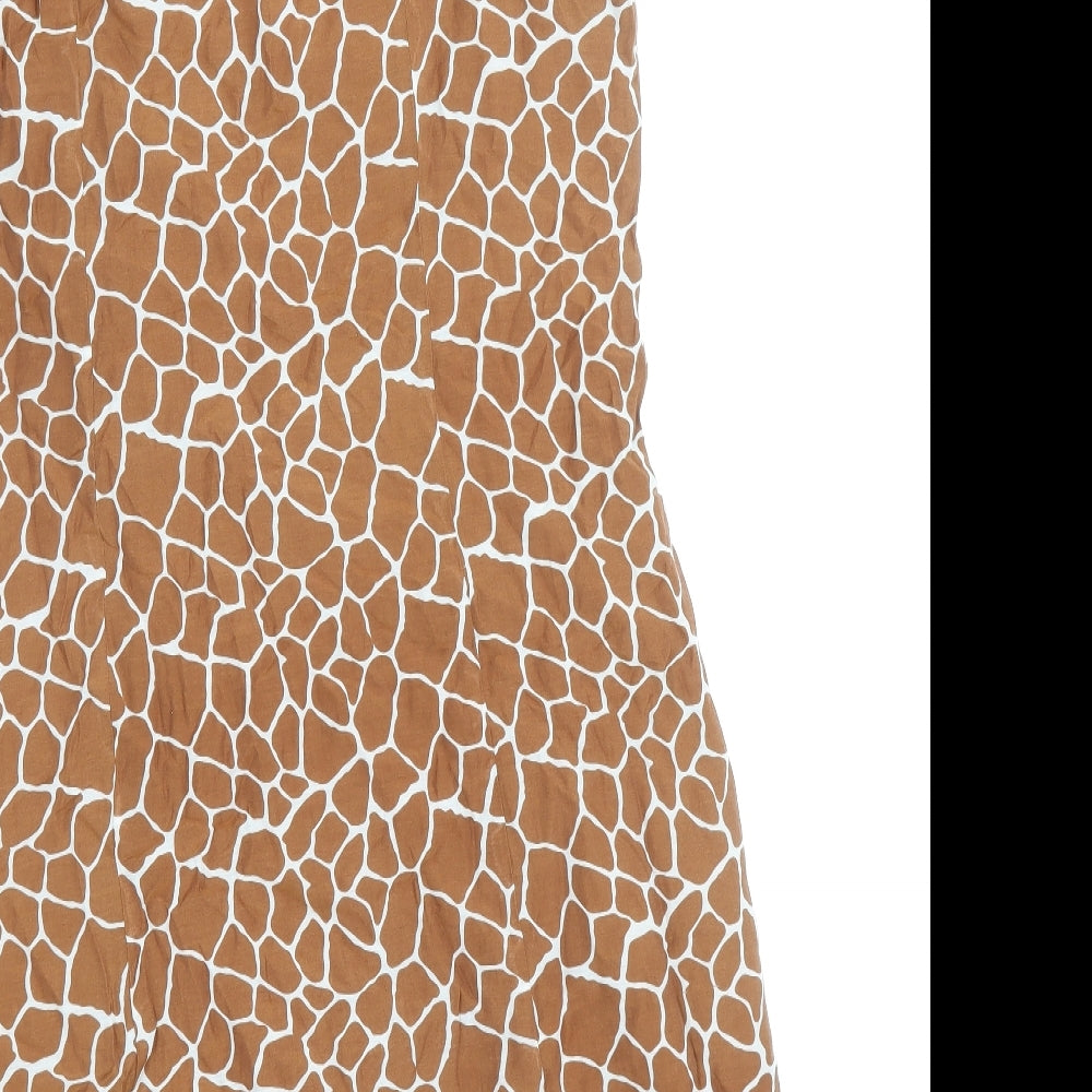 Merona Womens Brown Geometric Cotton Fit & Flare Size 8 Round Neck Zip