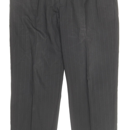Preworn Mens Black Striped Wool Trousers Size 36 in Regular Zip