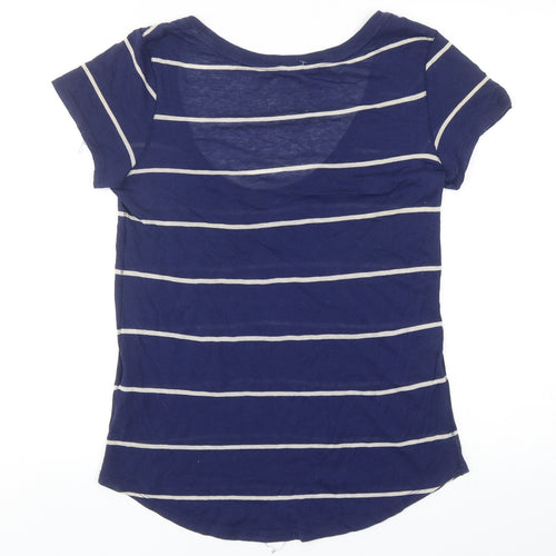 Ralph Lauren Womens Blue Striped Cotton Basic T-Shirt Size XS Scoop Neck