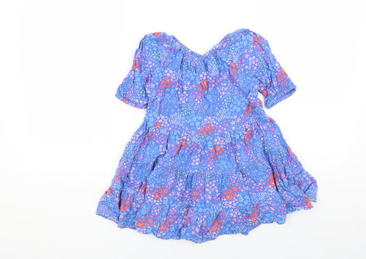 Nutmeg Girls Blue Floral Viscose Fit & Flare Size 4-5 Years Round Neck Pullover