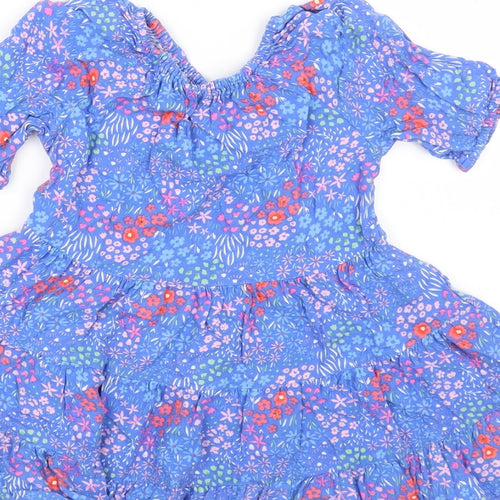 Nutmeg Girls Blue Floral Viscose Fit & Flare Size 4-5 Years Round Neck Pullover