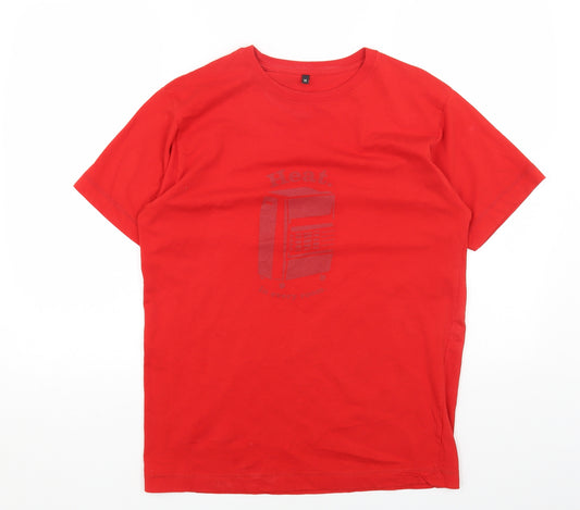 Preworn Mens Red Cotton T-Shirt Size M Round Neck - Heat