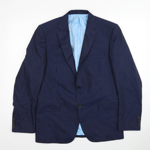 Savile Row Mens Blue Striped Wool Jacket Suit Jacket Size 40