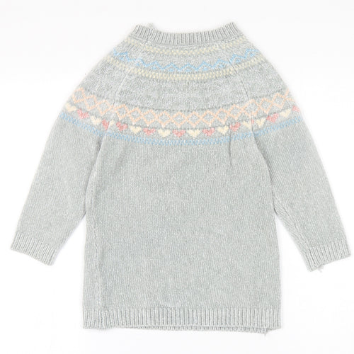 PEP&CO Girls Grey Round Neck Fair Isle Polyester Pullover Jumper Size 3-4 Years Pullover
