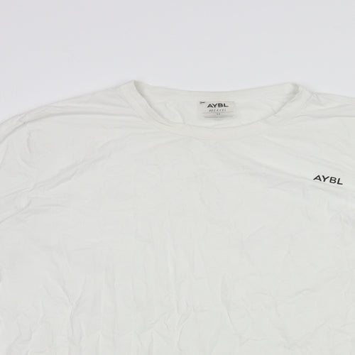 AYBL Mens White Cotton Button-Up Size M Round Neck