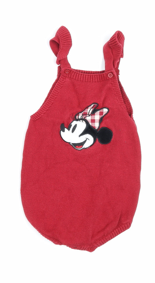 Disney Girls Red 100% Cotton Dungaree One-Piece Size 12-18 Months Button - Minnie Mouse