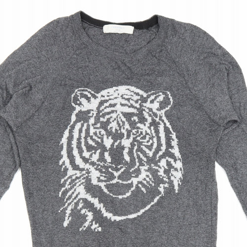 Zara Knit Womens Grey Polyester Jumper Dress Size S Crew Neck Pullover - Tiger