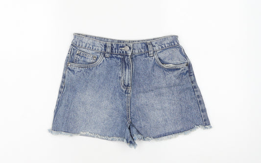 TU Girls Blue Cotton Cut-Off Shorts Size 11 Years Regular Zip