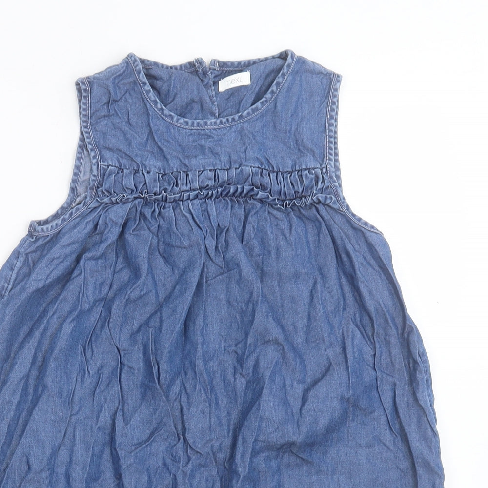 NEXT Girls Blue Lyocell A-Line Size 9 Years Round Neck Button