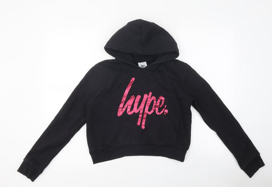 Hype Girls Black 100% Cotton Pullover Hoodie Size 13 Years Pullover