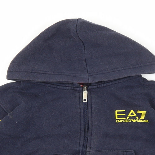 EA7 Boys Blue 100% Cotton Full Zip Hoodie Size 4-5 Years Tie