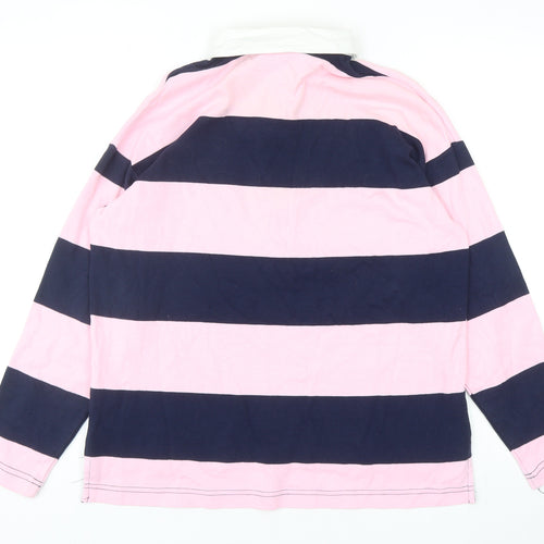 H&M Mens Pink Striped Cotton Polo Size S Collared Button