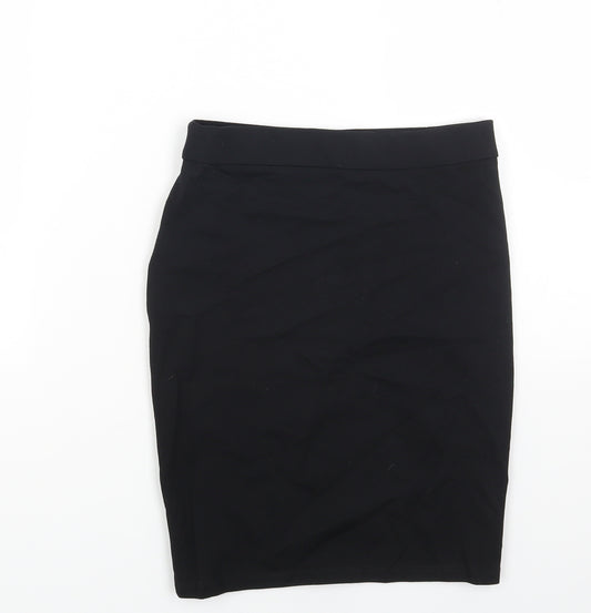 Marks and Spencer Girls Black Viscose Straight & Pencil Skirt Size 11 Years Regular Pull On