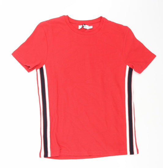 Topman Mens Red Polyester T-Shirt Size XS Round Neck - Side Stripes