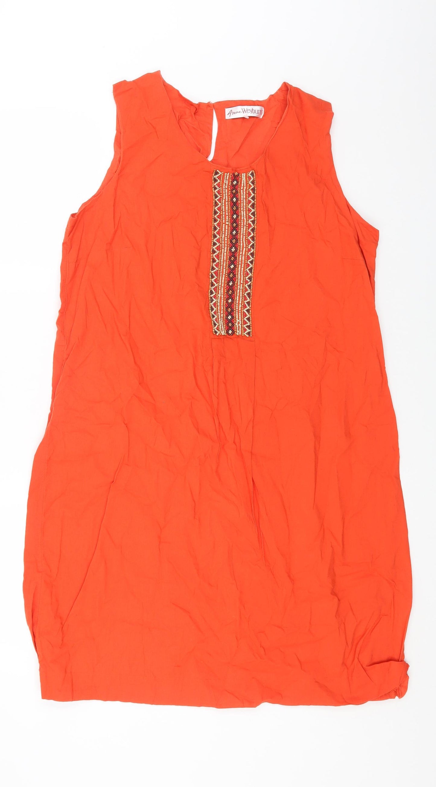 ANNE WEYBURN Womens Orange Geometric Cotton A-Line One Size Scoop Neck Pullover