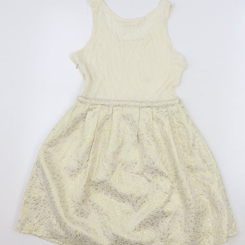 Billieblush Womens Gold Geometric Polyester Tank Dress Size 12 Scoop Neck Zip
