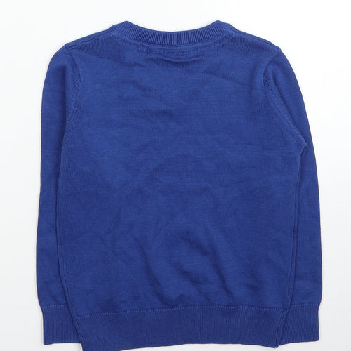 Marks and Spencer Boys Blue V-Neck Cotton Pullover Jumper Size 4-5 Years Pullover