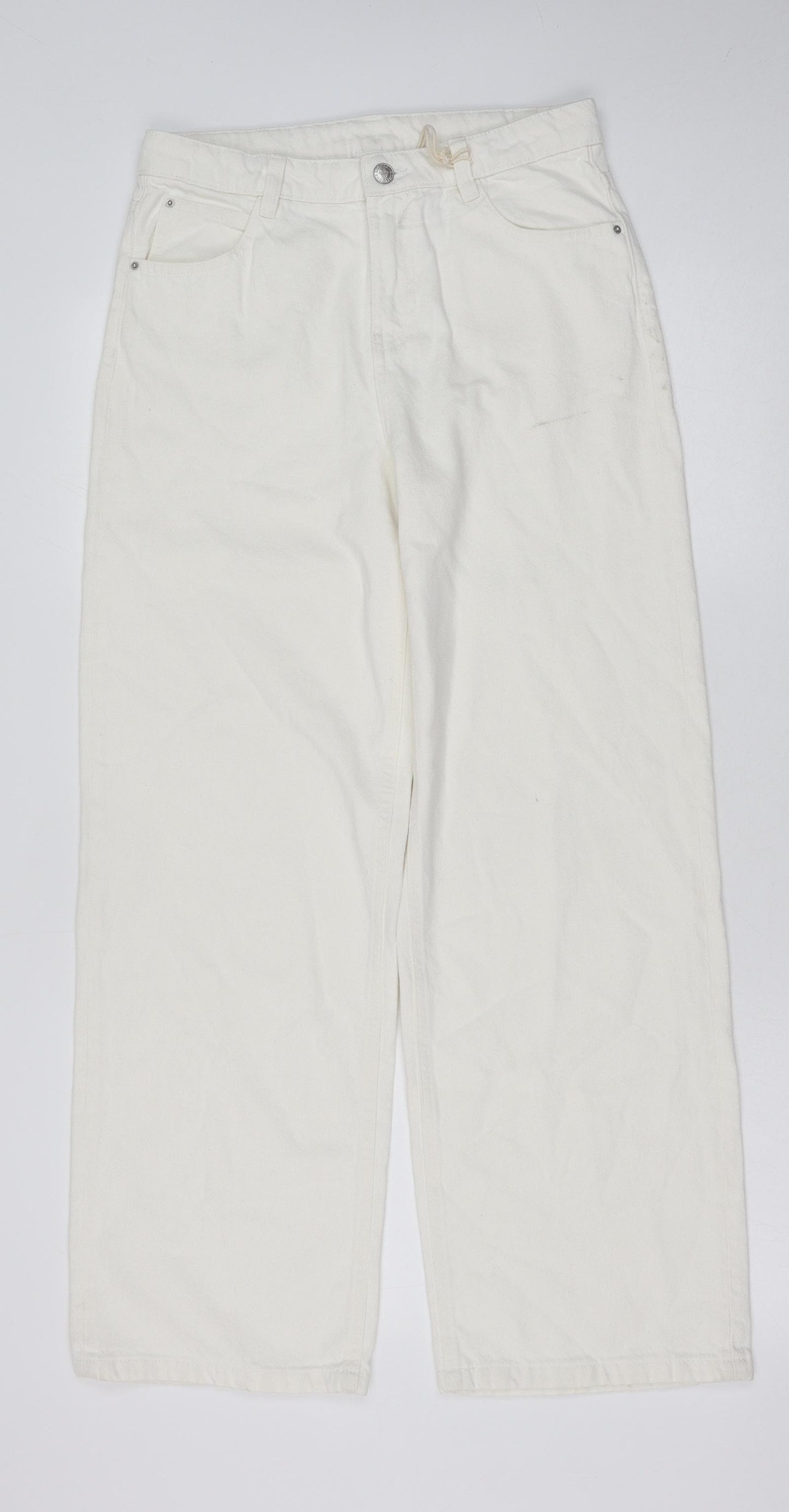 Marks and Spencer Girls White Cotton Straight Jeans Size 13-14 Years Regular Button