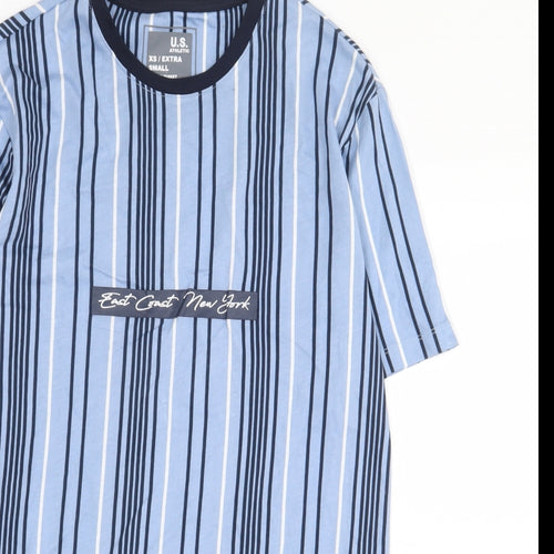 U.S Athletic Mens Blue Striped Cotton T-Shirt Size XS Round Neck - East Coast New York