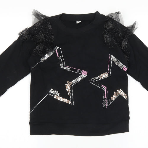 TU Girls Black Polyimide Pullover Sweatshirt Size 10 Years Pullover - Star