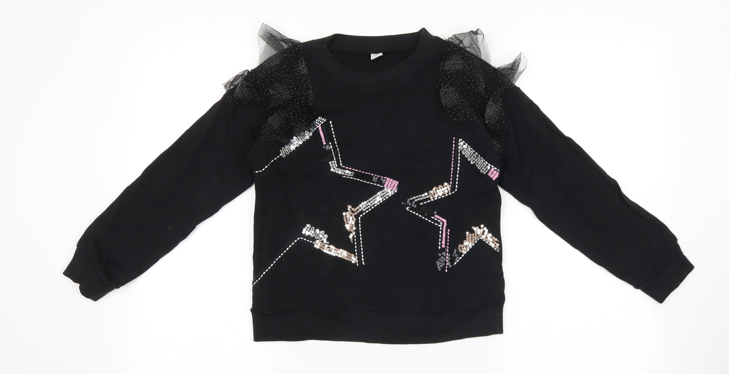 TU Girls Black Polyimide Pullover Sweatshirt Size 10 Years Pullover - Star