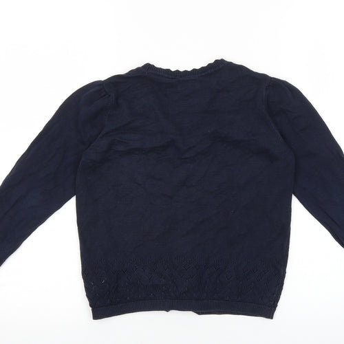 TU Girls Blue Round Neck Geometric 100% Cotton Cardigan Jumper Size 8 Years Button