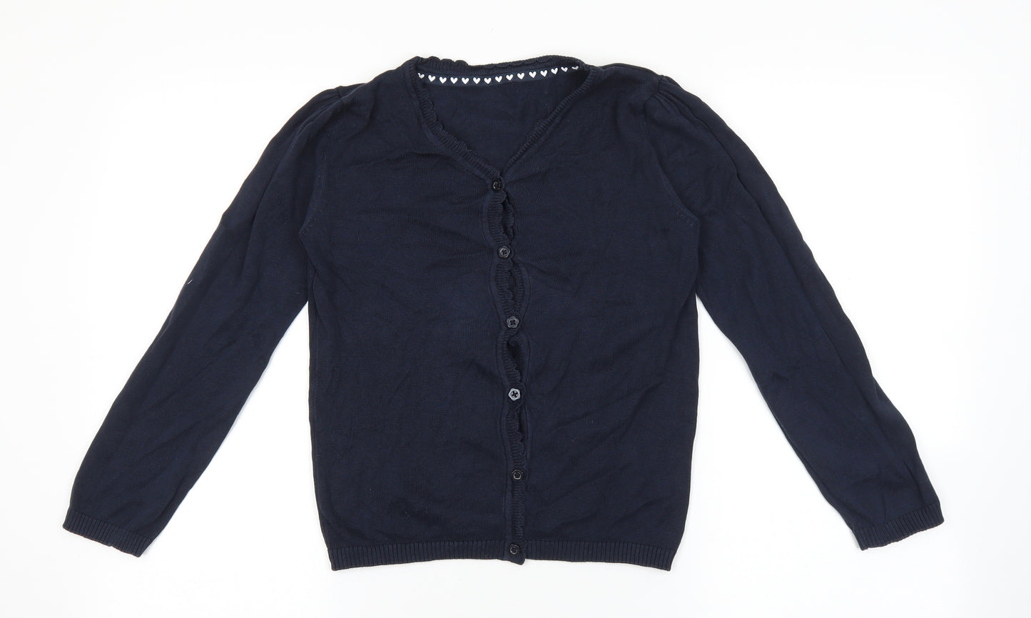 TU Girls Blue Round Neck 100% Cotton Cardigan Jumper Size 9 Years Button