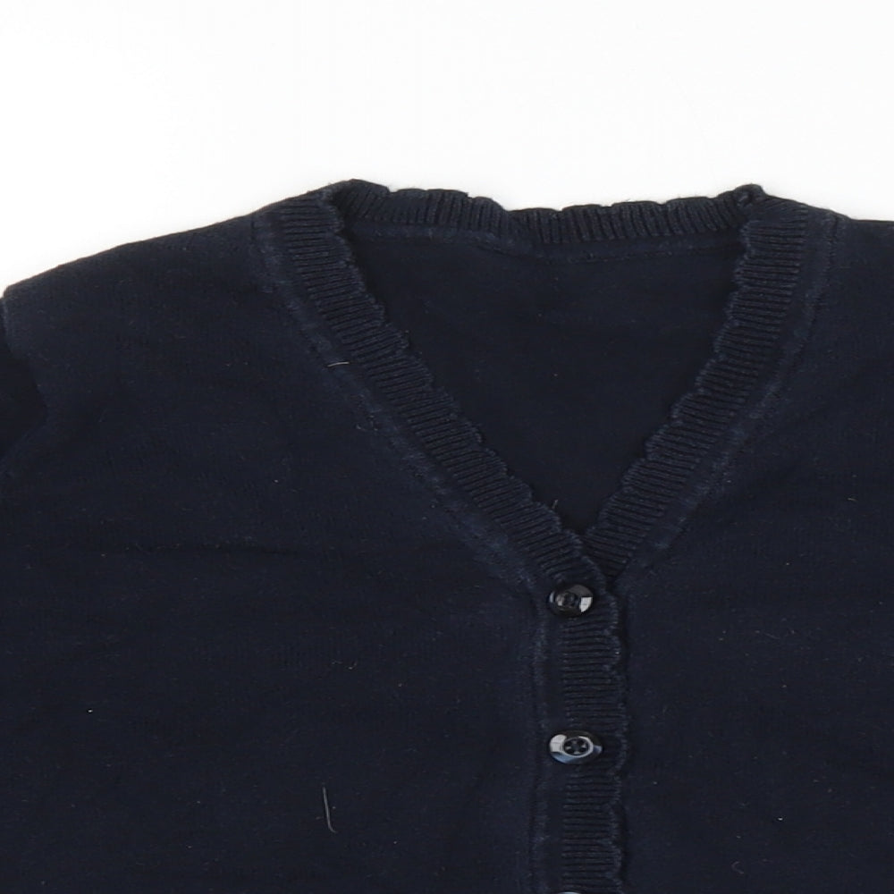 Matalan Girls Blue V-Neck 100% Cotton Cardigan Jumper Size 6 Years Button