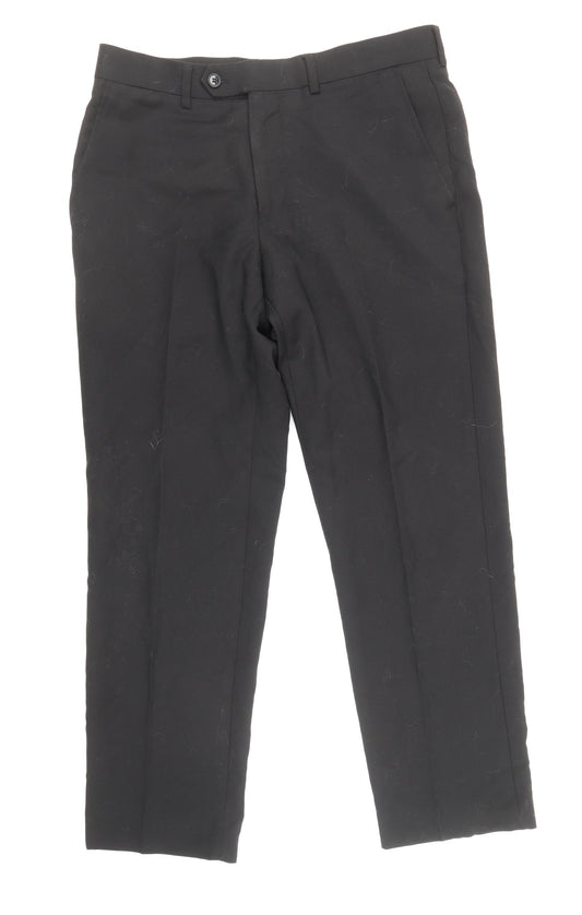 Marks and Spencer Mens Black Wool Trousers Size 32 in Regular Zip