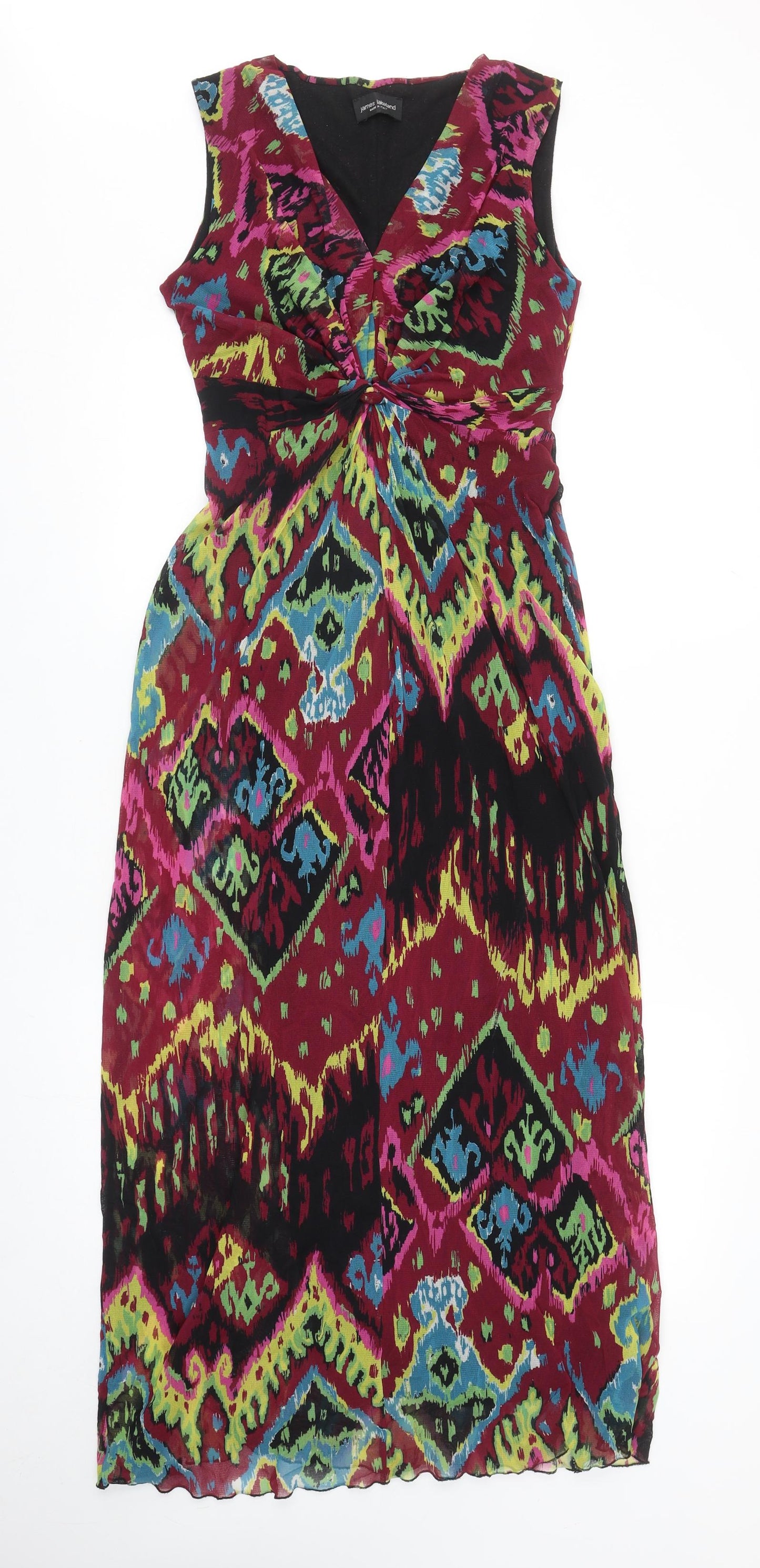 James Lakeland Womens Multicoloured Geometric Polyamide Maxi Size 12 V-Neck Pullover