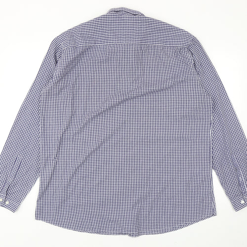 Primark Mens Blue Check Polyester Button-Up Size 2XL Collared Button