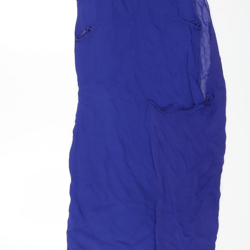 Label Lab Womens Blue Polyester Sheath Size 10 V-Neck Zip - Asymmetric
