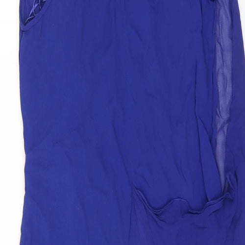 Label Lab Womens Blue Polyester Sheath Size 10 V-Neck Zip - Asymmetric