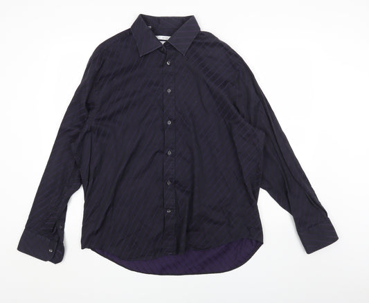 NEXT Mens Purple Cotton Button-Up Size 17.5 Collared Button