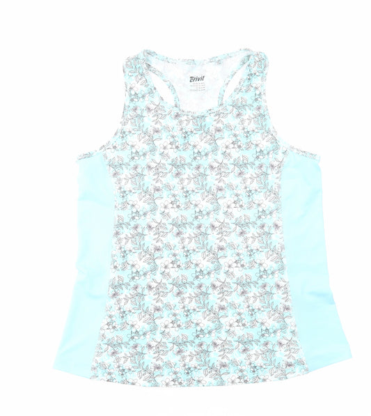 Crivit Womens Blue Floral Polyester Basic Tank Size M Round Neck Pullover
