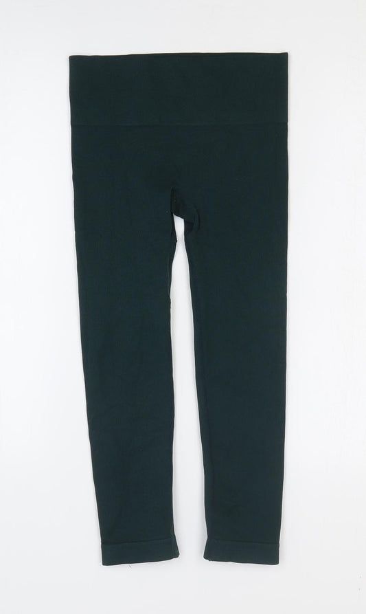 Primark Womens Green Nylon Capri Leggings Size 6 - Ribbed