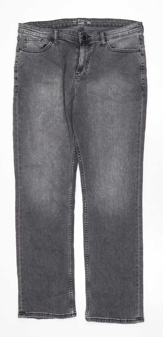 Meraki Mens Grey Cotton Straight Jeans Size 36 in Regular Zip