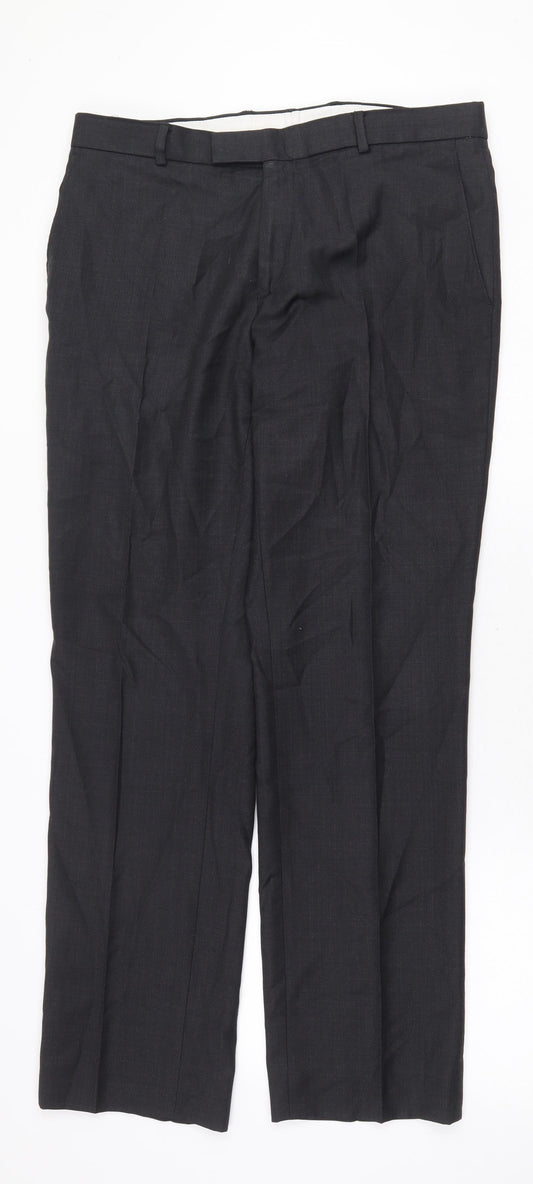 Preworn Mens Grey Wool Trousers Size 34 in Regular Zip
