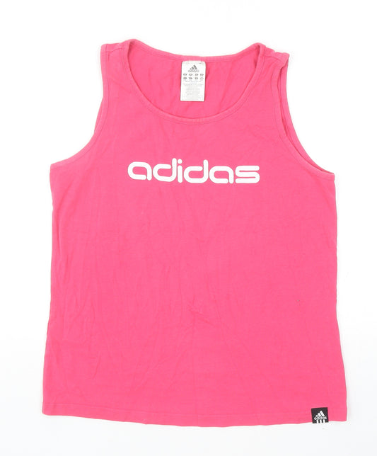 adidas Womens Pink Cotton Basic Tank Size M Round Neck Pullover