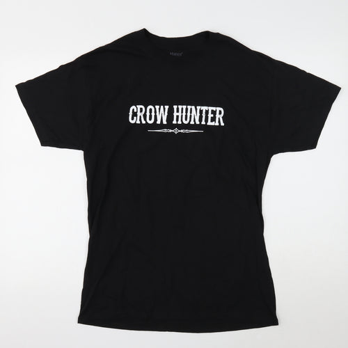 Hanes Mens Black Cotton T-Shirt Size M Round Neck - Crow Hunter