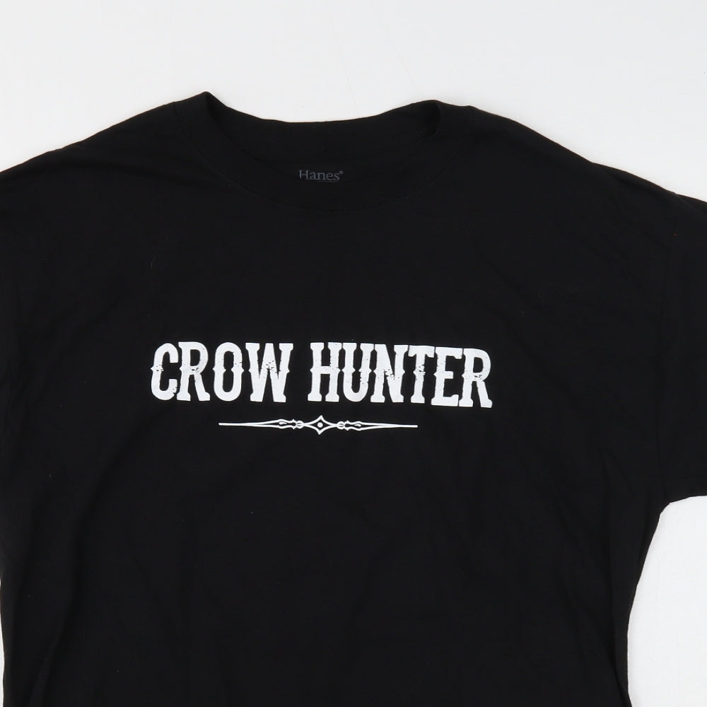 Hanes Mens Black Cotton T-Shirt Size M Round Neck - Crow Hunter