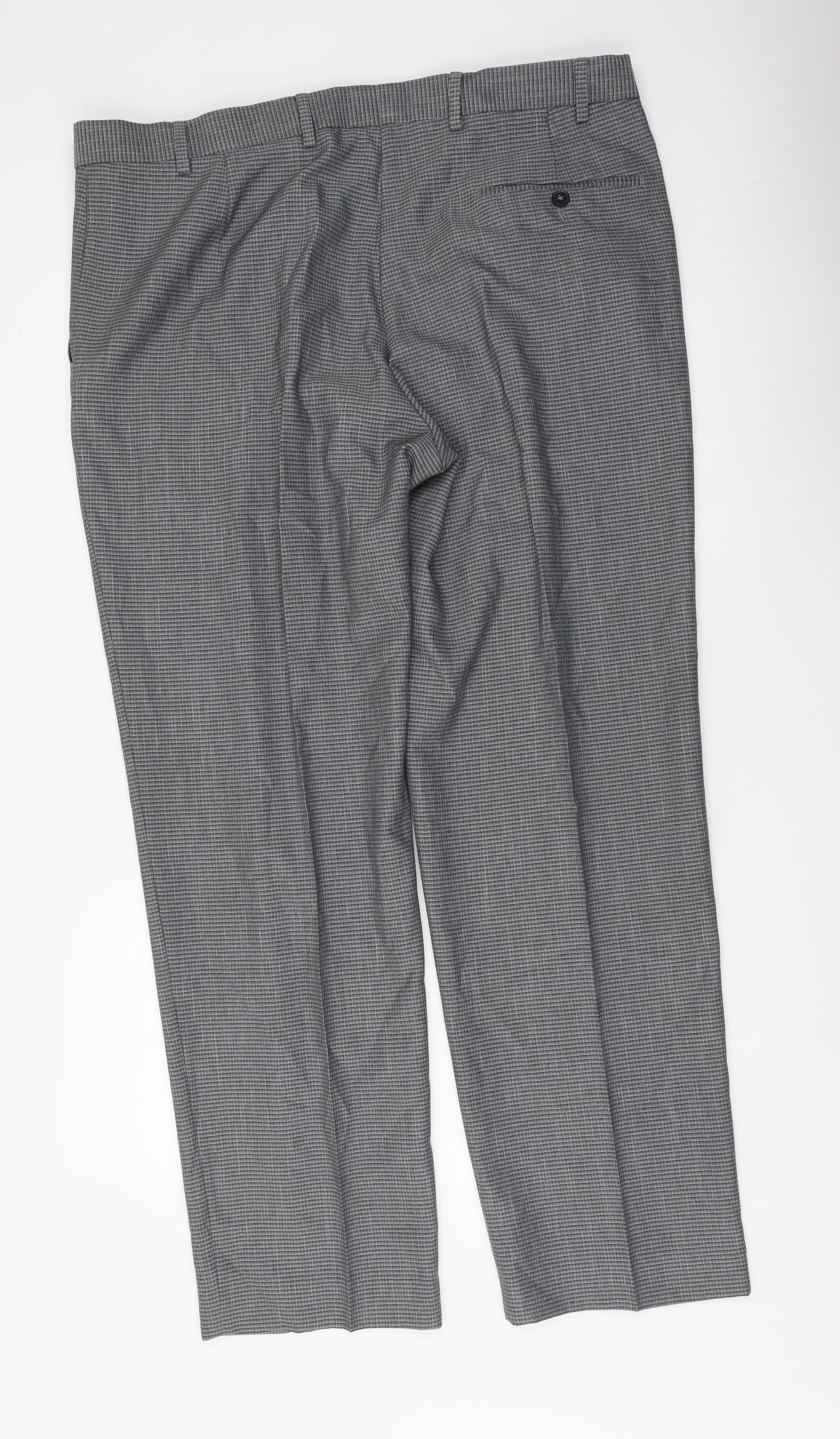 Marks and Spencer Mens Grey Plaid Polyester Dress Pants Trousers Size 38 in L31 in Regular Button