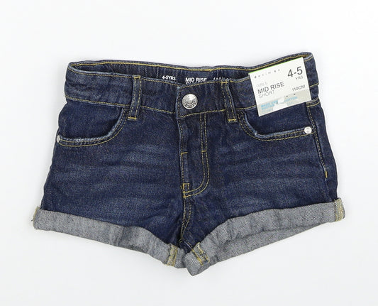 Primark Girls Black Cotton Hot Pants Shorts Size 4-5 Years Regular Zip